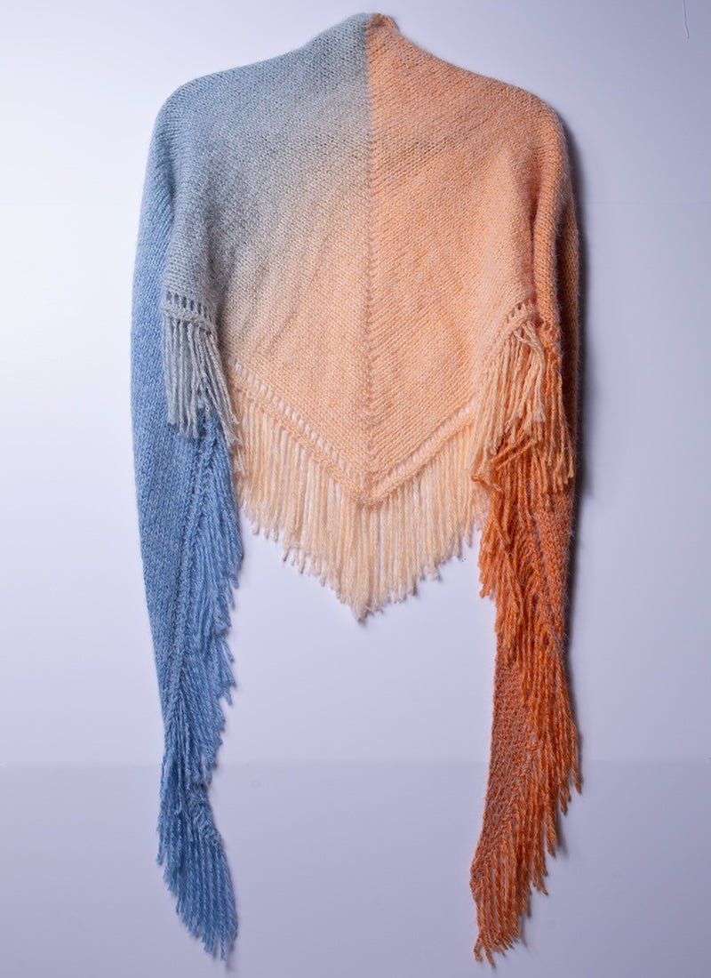 70s Ombre Fringe Triangle Shawl