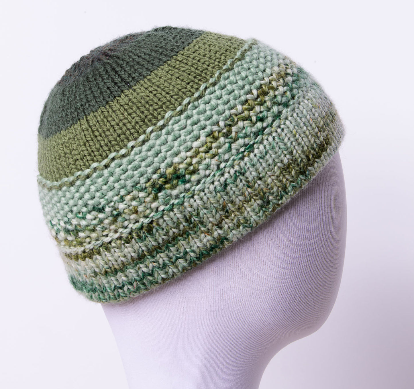 Green Ombre Stripe Hat, 100% Superwash Merino Wool