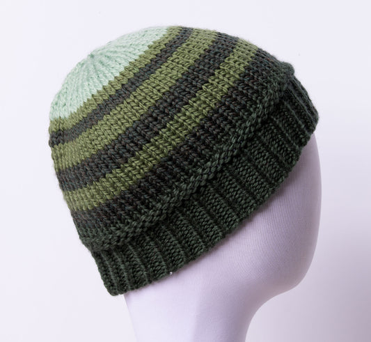 Green Striped Hat, 100% Superwash Merino Wool