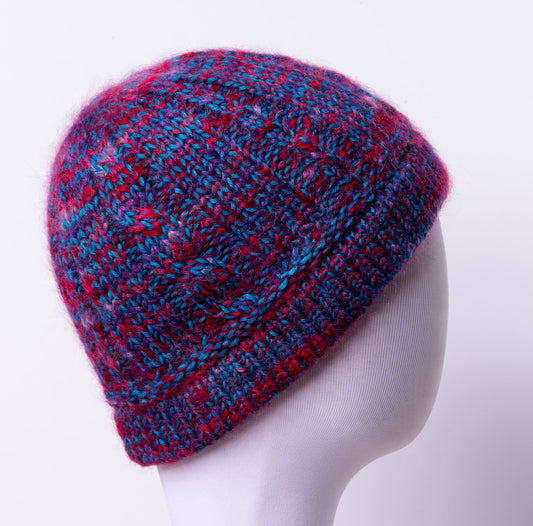 Pebbled Cyan Hat, Merino and Mohair